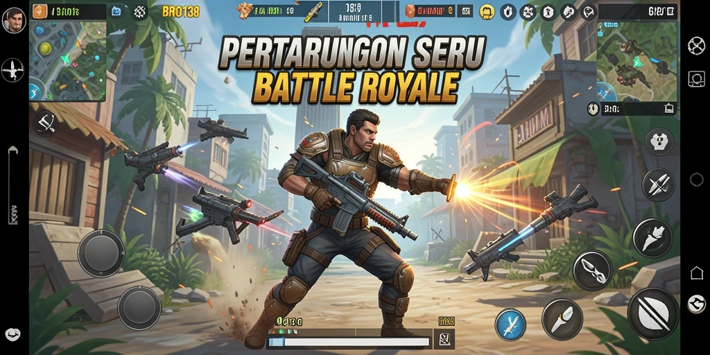 Tangkapan layar utama BRO138 menampilkan aksi Battle Royale yang intens.