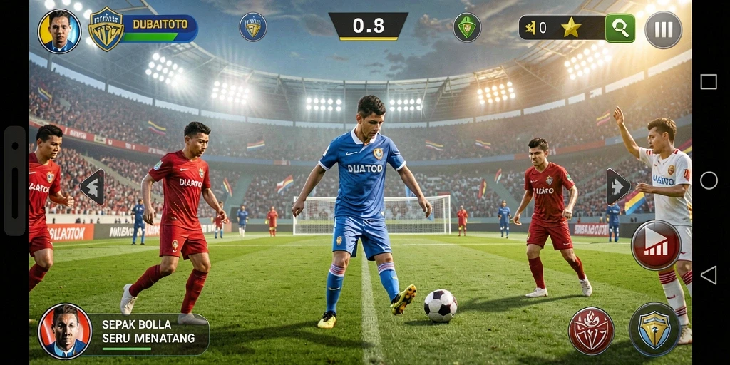 Screenshot DUBAITOTO menampilkan aksi permainan sepak bola yang intens.