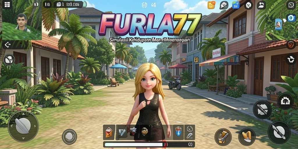 Tangkapan layar gameplay FURLA77 menampilkan interaksi karakter dalam simulasi kehidupan.