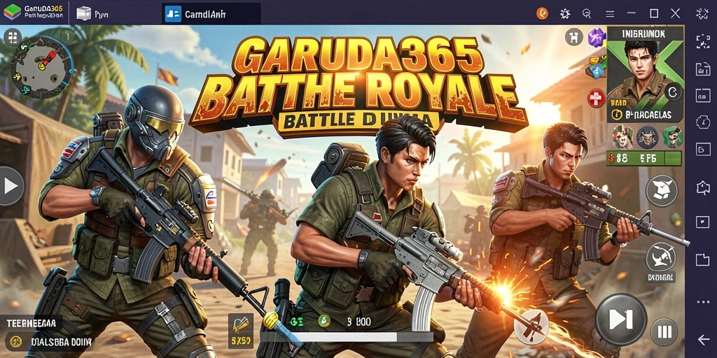 Screenshoot menampilkan aksi seru di dalam game GARUDA365 Battle Royale.