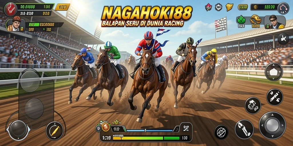 Screenshot gameplay NAGAHOKI88 yang menampilkan balapan mendebarkan di lintasan.