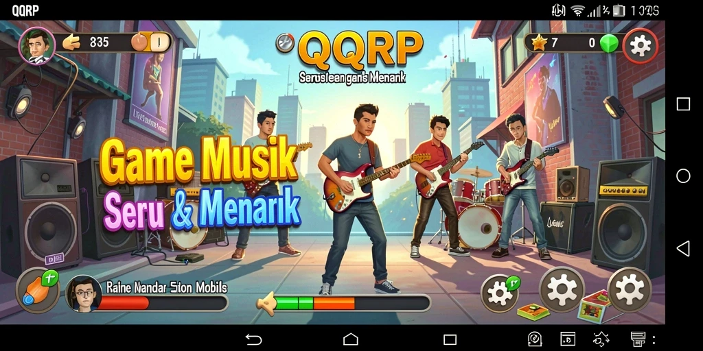 Screenshot utama QQRP menampilkan gameplay musik yang menyenangkan.