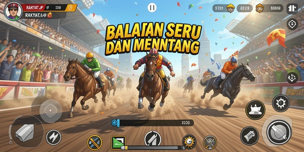 Tangkapan layar gameplay RAKYATJP menampilkan aksi balapan mendebarkan.