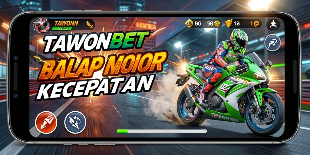 Screenshot TAWONBET menampilkan aksi balap motor yang mendebarkan di lintasan.