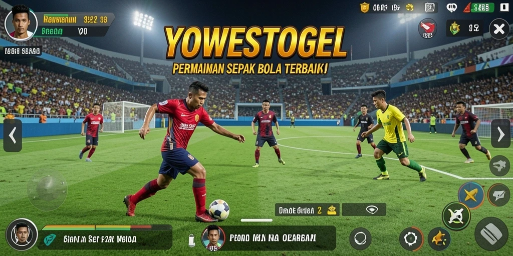Tampilan gameplay seru YOWESTOGEL dengan aksi sepak bola yang mendebarkan.
